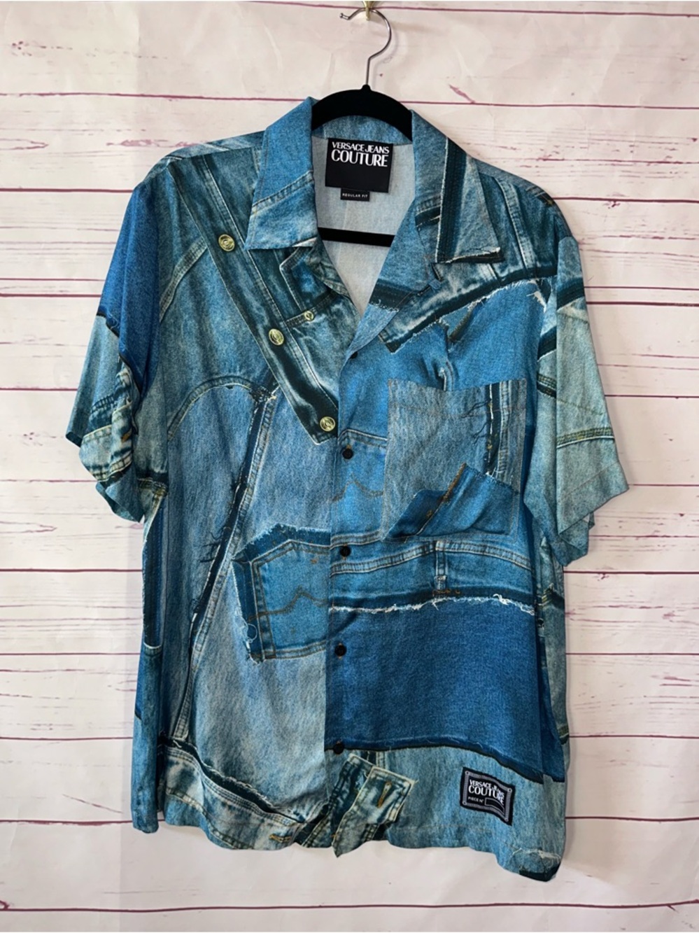 VERSACE JEANS COUTURE Men’s Size XS Denim Print Shirt Blue Lightweight